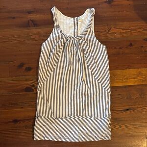 Maeve Blue Floral and Gray Striped Fabric